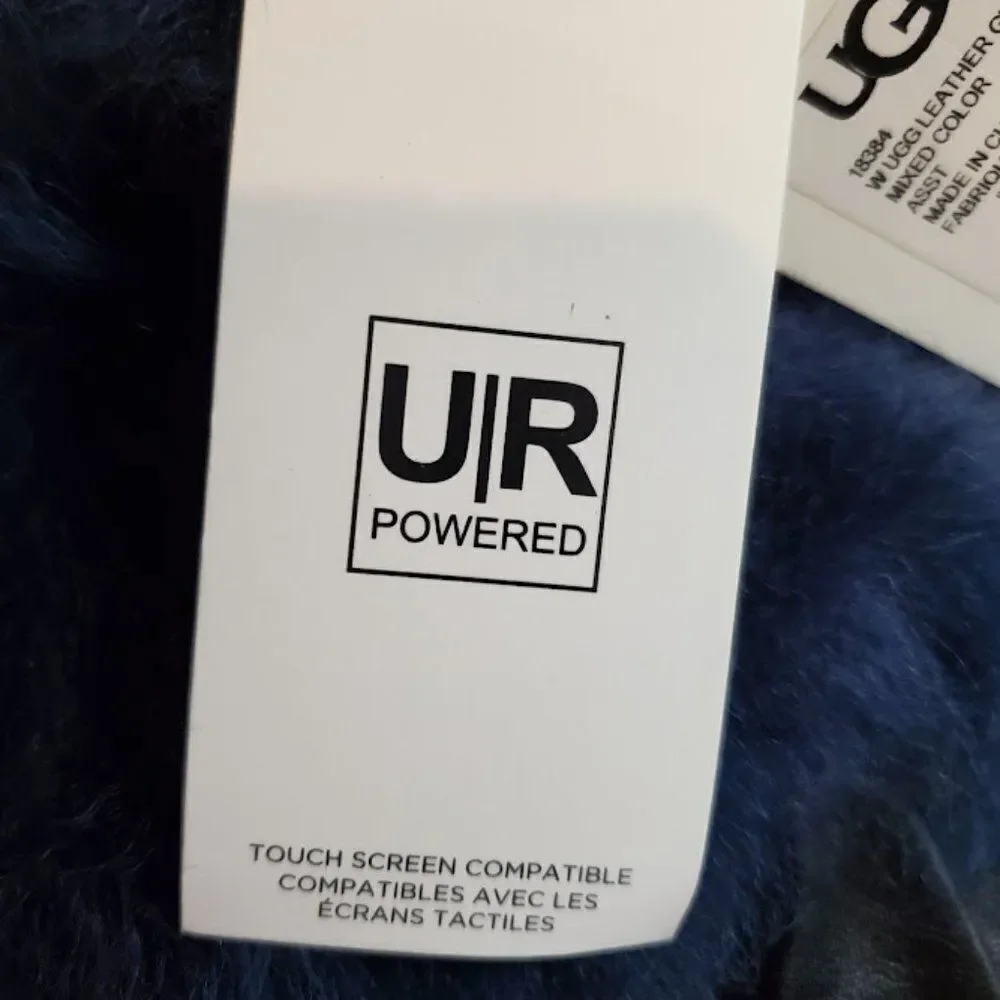 UGG Black LEATHER GLOVES  REAL FUR Blue W/ Shearling cuffs size medium